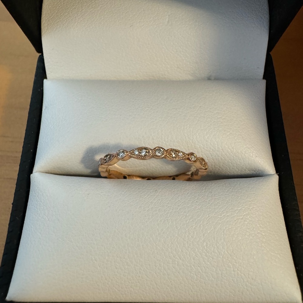 Diamond Pear and Round Eternity -  14k Rose Gold Ring - Size 5
